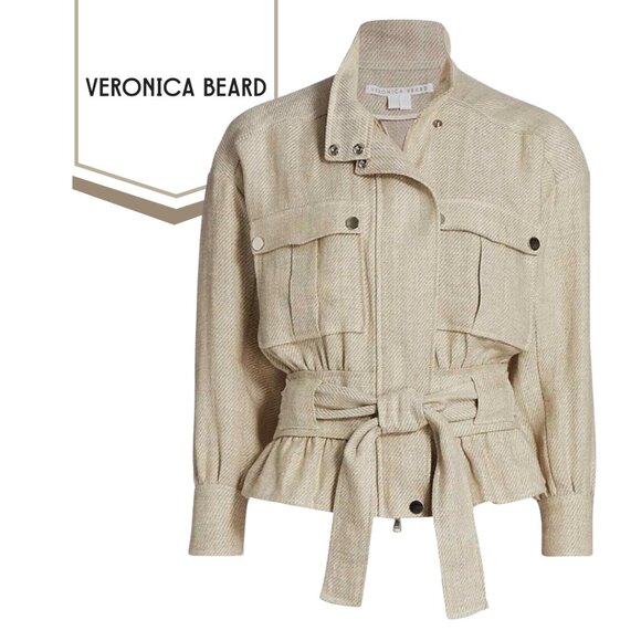 Veronica Beard Women's York Linen Bomber Jacket - Stone. Size 10 - Picture 1 of 8
